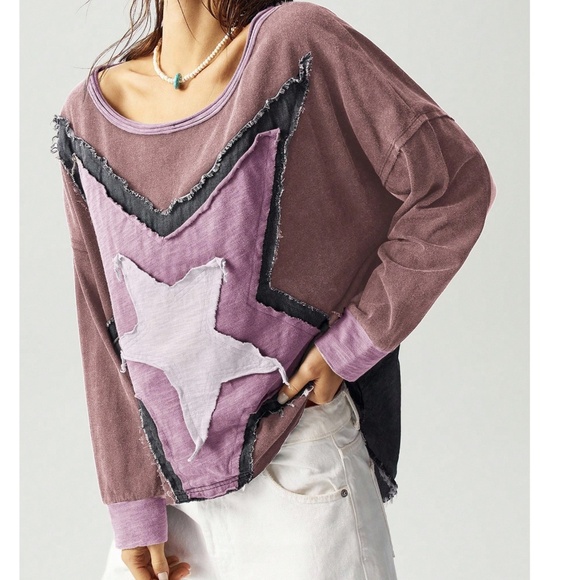 Star patch Frayed Loose Fit Long Sleeve Top - Picture 7 of 7